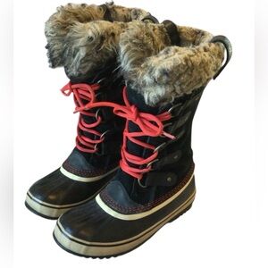 Sorel Faux Fur Lined Black High Suede Leather Rubber Winter Waterproof Boots 6.5